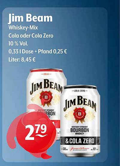 Jim Beam Whiskey-Mix Cola oder Cola Zero 10 % Vol.