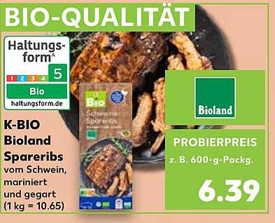K-BIO Bioland Spareribs vom Schwein, mariniert und gegart