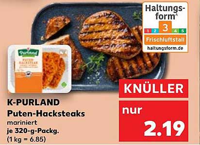 K-PURLAND Puten-Hacksteaks mariniert 320-g-Pack.