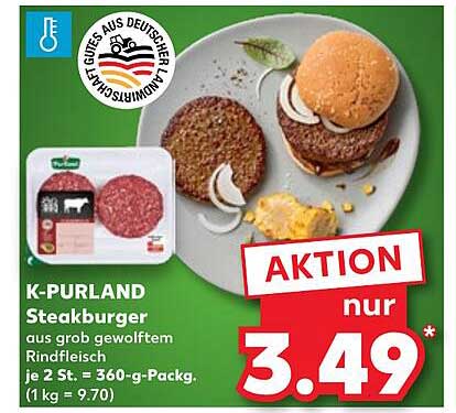 K-PURLAND Steakburger aus grob gewolftem Rindfleisch