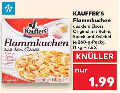 KAUFFER'S Flammkuchen aus dem Elsass, Original mit Rahm, Speck und Zwiebel je 260-g-Packg.