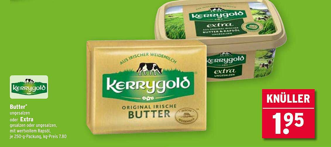 Kerrygold Original Irische Butter 250 g - Ungesalzen oder Extra