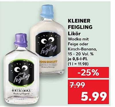 KLEINER FEIGLING Likör - Wodka mit Feige oder Kirsch-Banana, 15 - 20 Vol. % je 0,5 l-Fl.