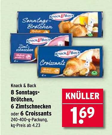 Knack & Back: 8 Sonntags-Brötchen, 6 Zimtschnecken oder 6 Croissants