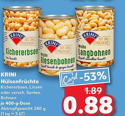 KRINI Hülsenfrüchte - Kichererbsen, Linsen oder verschiedene Bohnen