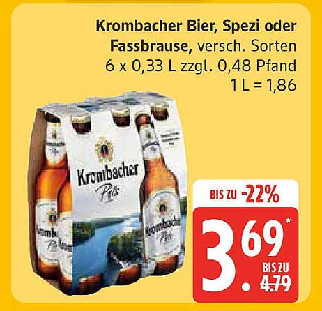 Krombacher Bier, Spezi oder Fassbrause, versch. Sorten 6 x 0,33 L