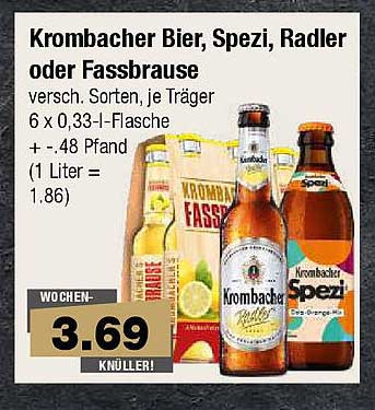 Krombacher Bier, Spezi, Radler oder Fassbrause - 6 x 0,33-l-Flasche