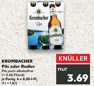 Krombacher Pils oder Radler 6x0,33l-Flasche