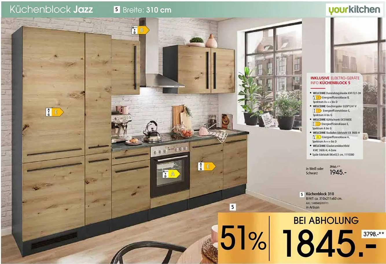 Küchenblock Jazz, inkl. Elektro-Geräte, 310 cm