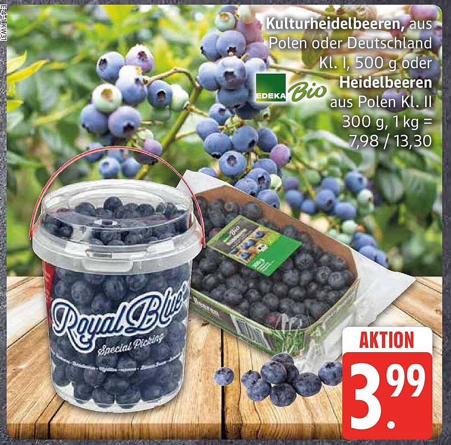 Kulturheidelbeeren, aus Polen oder Deutschland Kl. I, 500 g oder Heidelbeeren aus Polen Kl. II 300 g