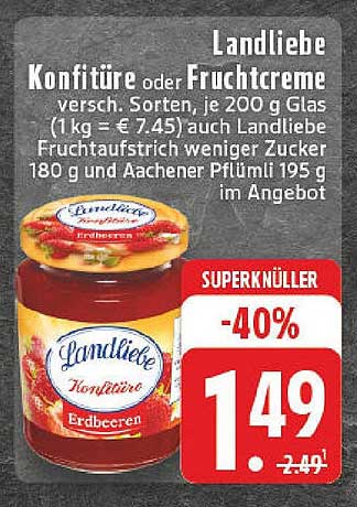 Landliebe Konfitüre oder Fruchtcreme versch. Sorten, 200 g Glas