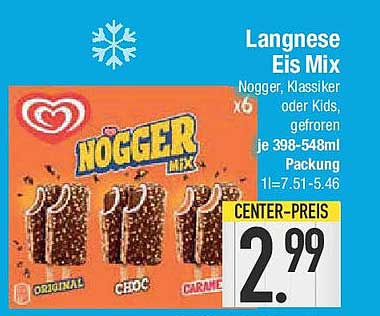 Langnese Eis Mix - Nogger, Klassiker oder Kids, gefroren je 398-548ml Packung