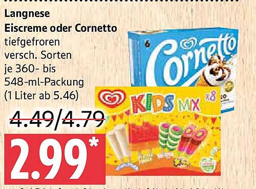Langnese Eiscreme oder Cornetto 360- bis 548-ml-Packung