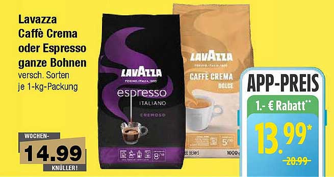 Lavazza Caffè Crema oder Espresso ganze Bohnen, 1-kg-Packung