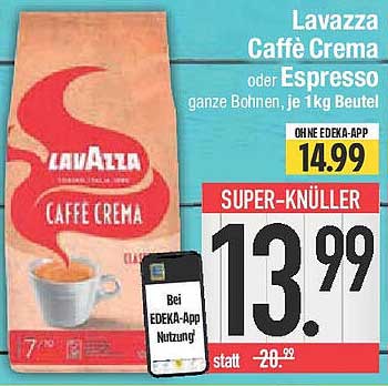 Lavazza Caffè Crema oder Espresso ganze Bohnen, je 1 kg Beutel