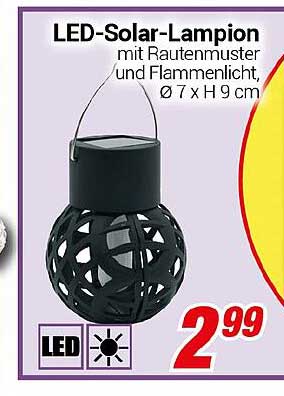 LED-Solar-Lampion mit Rautenmustern und Flammenlicht, Ø 7 x H 9 cm