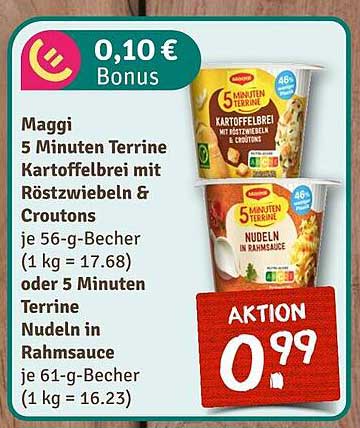 Maggi 5 Minuten Terrine Kartoffelbrei mit Röstzwiebeln & Croutons oder Nudeln in Rahmsauce