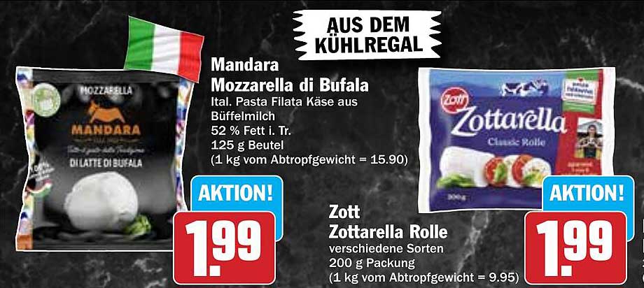 Mandara Mozzarella di Bufala und Zott Zottarella Rolle