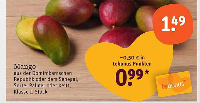 Mango aus der Dominikanischen Republik oder dem Senegal, Sorte: Palmer oder Keitt, Klasse I, Stück