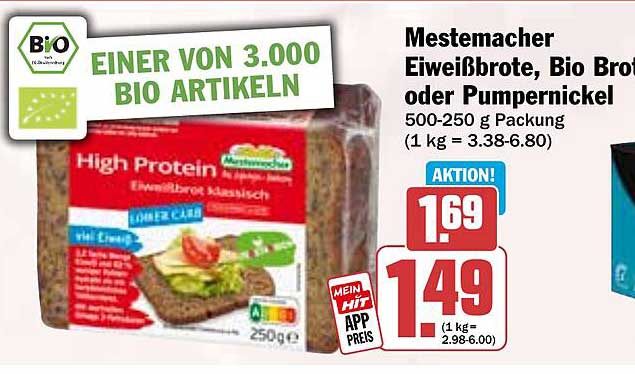 Mestemacher Eiweißbrote, Bio Brot oder Pumpernickel (250 g Packung)