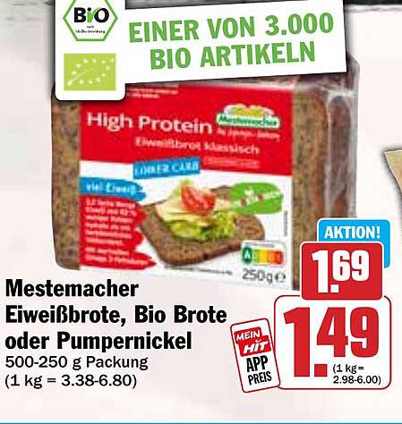 Mestemacher Eiweißbrote, Bio Brote oder Pumpernickel 500-250 g Packung