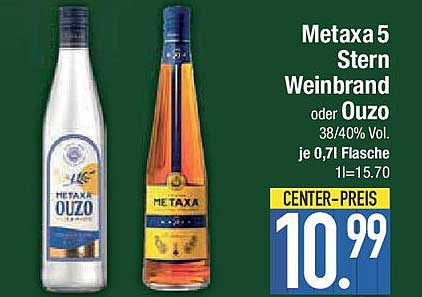 Metaxa 5 Stern Weinbrand oder Ouzo 0,7l zum Center-Preis