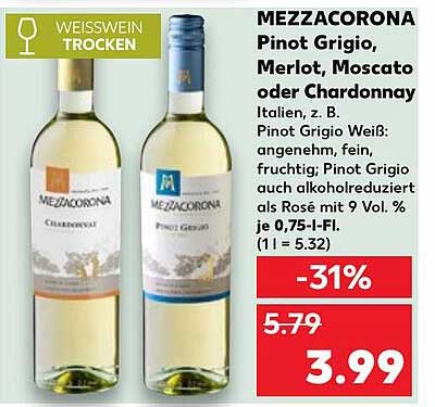 MEZZACORONA Pinot Grigio, Merlot, Moscato oder Chardonnay
