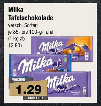 Milka Tafelschokolade verschiedene Sorten