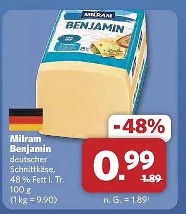 Milram Benjamin deutscher Schnittkäse, 48 % Fett i. Tr.