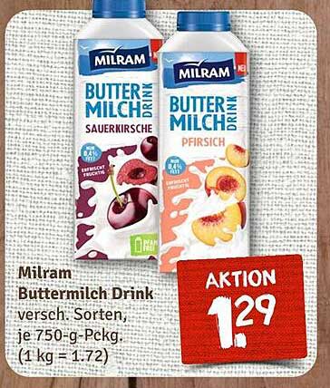 Milram Buttermilch Drink – Sauer- und Pfirsichgeschmack