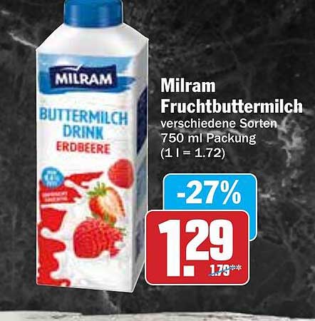 Milram Fruchtbuttermilch verschiedene Sorten 750 ml Packung