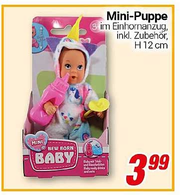 Mini-Puppe im Einhornanzug, inkl. Zubehör, H 12 cm