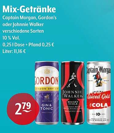 Mix-Getränke: Captain Morgan, Gordon's oder Johnnie Walker verschiedene Sorten