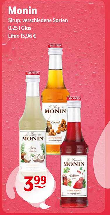 Monin Sirup, verschiedene Sorten 0,25 l Glas