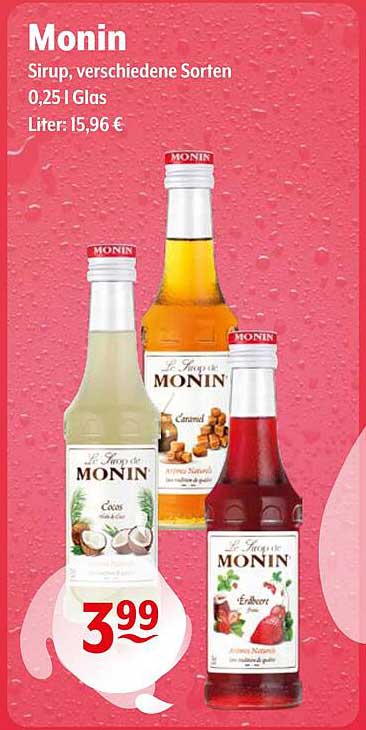Monin Sirup, verschiedene Sorten 0,25 l Glas