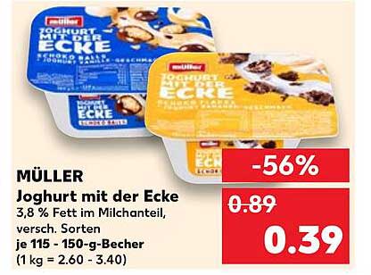 MÜLLER Joghurt mit der Ecke 3,8 % Fett im Milchanteil, verschiedene Sorten