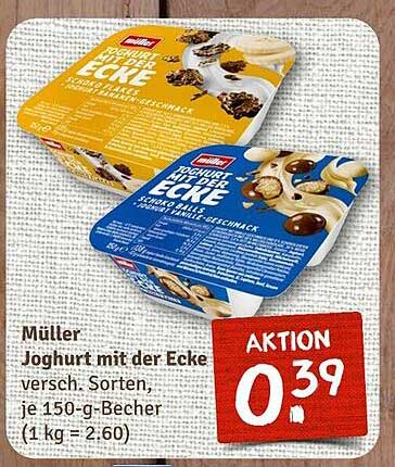 Müller Joghurt mit der Ecke, verschiedene Sorten, je 150-g-Becher