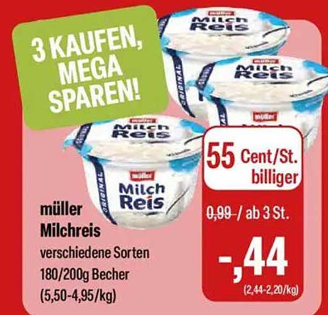 müller Milchreis verschiedene Sorten 180/200g Becher