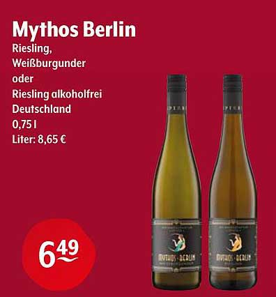Mythos Berlin Riesling, Weißburgunder oder Riesling alkoholfrei 0,75 l