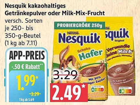 Nesquik kakaohaltiges Getränkepulver oder Milk-Mix-Frucht - Verschiedene Sorten