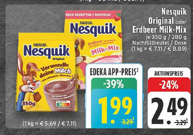 Nesquik Original oder Erdbeer Milk-Mix 350 g / 280 g Nachfüllbeutel