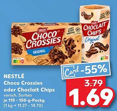 NESTLÉ Choco Crossies oder Choclit Chips – 55% Rabatt!
