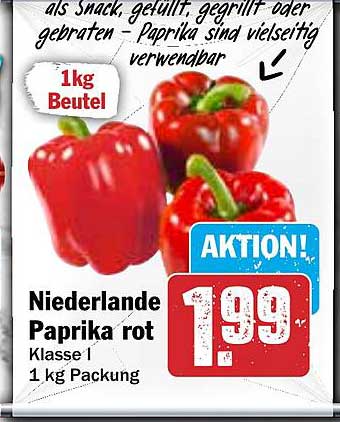 Niederlande Paprika rot - Klasse I, 1 kg Packung