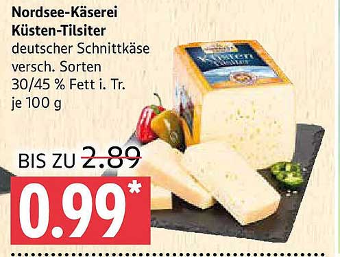 Nordsee-Käserei Küsten-Tilsiter deutscher Schnittkäse 30/45 % Fett i. Tr. je 100 g