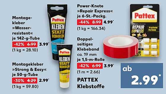 PATEX Klebstoffe – Power-Knete, Montagekleber und doppelseitiges Klebeband im Kaufland-Prospekt