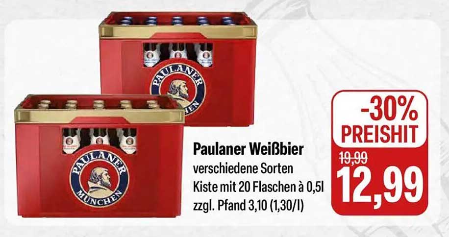 Paulaner Weißbier verschiedene Sorten Kiste mit 20 Flaschen à 0,5l zzgl. Pfand 3,10 (1,30/l)