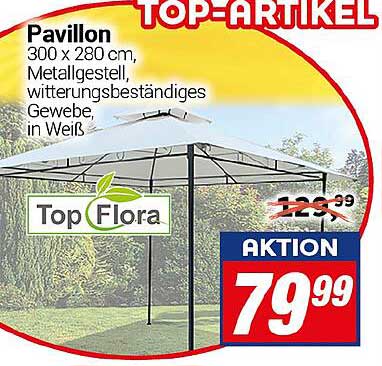 Pavillon 300 x 280 cm, witterungsbeständiges Gewebe in Weiß