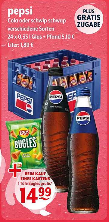 Pepsi Cola oder Schwip Schwap – 24 x 0,33 l Kästen