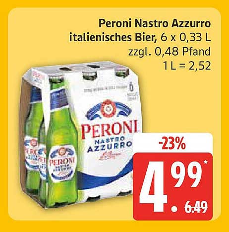 Peroni Nastro Azzurro italienisches Bier, 6 x 0,33 L
