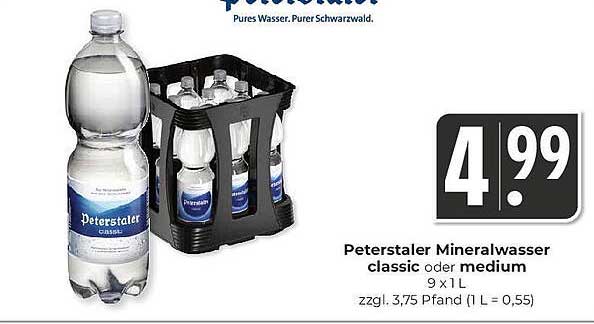 Peterstaler Mineralwasser classic oder medium 9 x 1 L